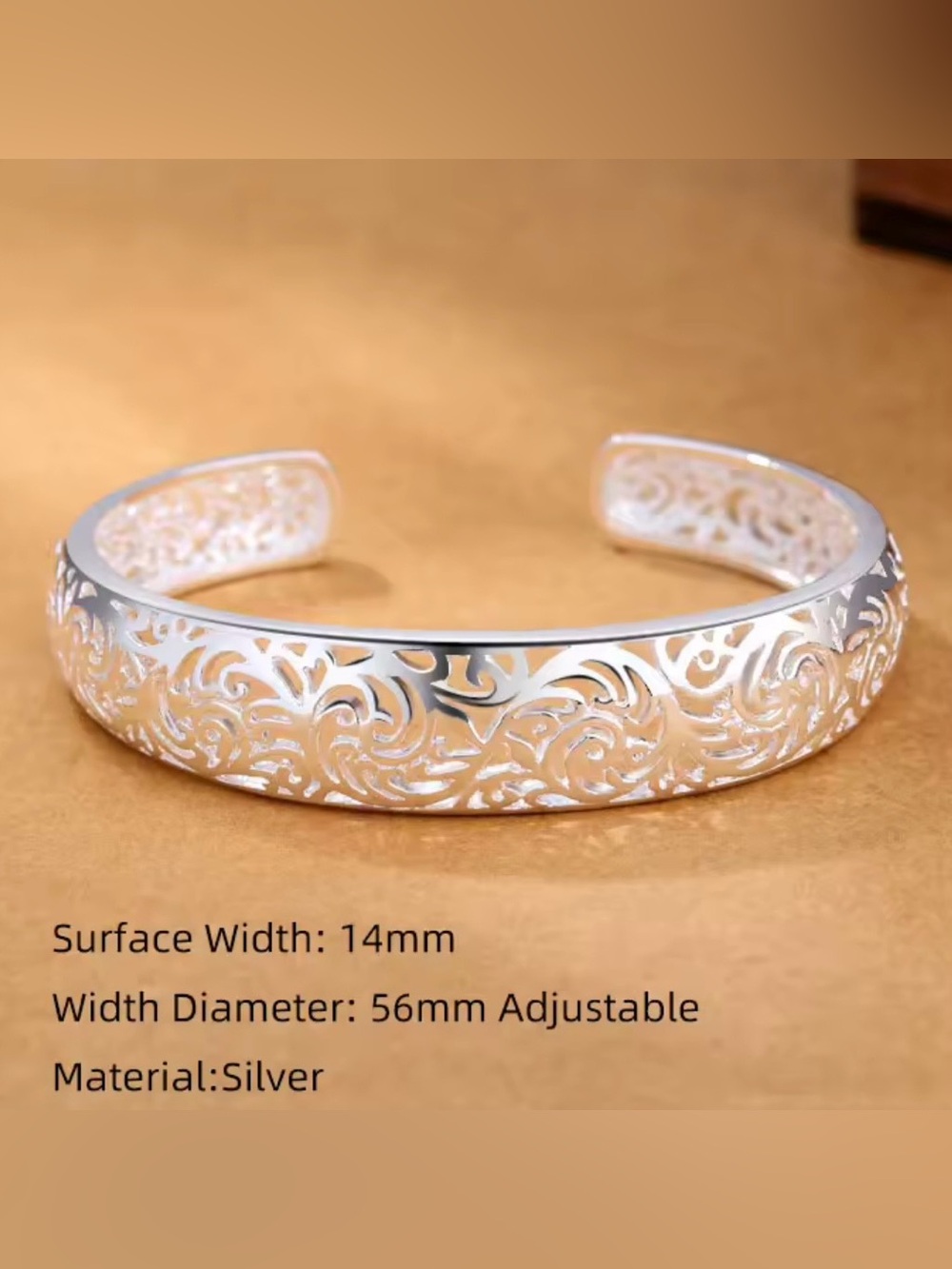Sequin Silver Hollow Enamel Filigree Bangle Bracelet Cuff Adjustable NIB